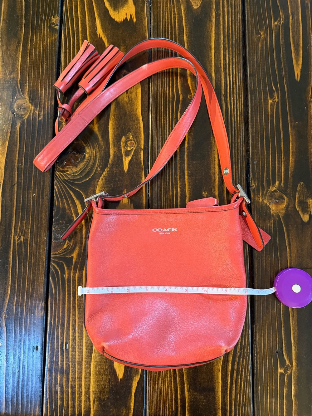 Coach Coral-Red Pebbled Leather Crossbody Bag